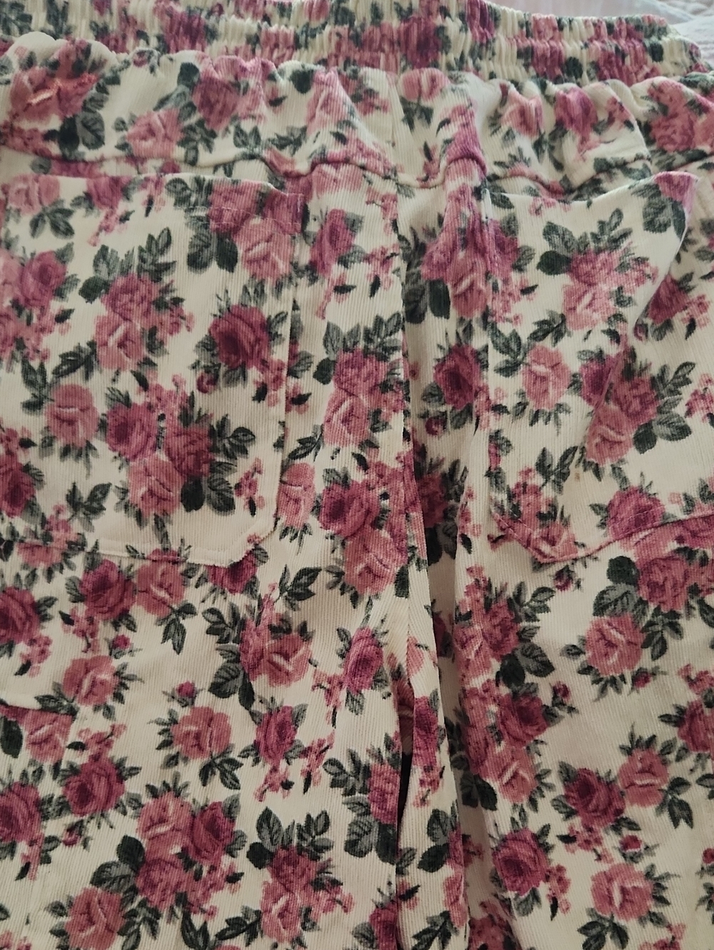 BiBi Cream Floral Drawstring Jogger Pants with Pink Roses - Picture 4 of 6